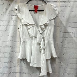 V Christina ruffled wrap cotton coquette medium top